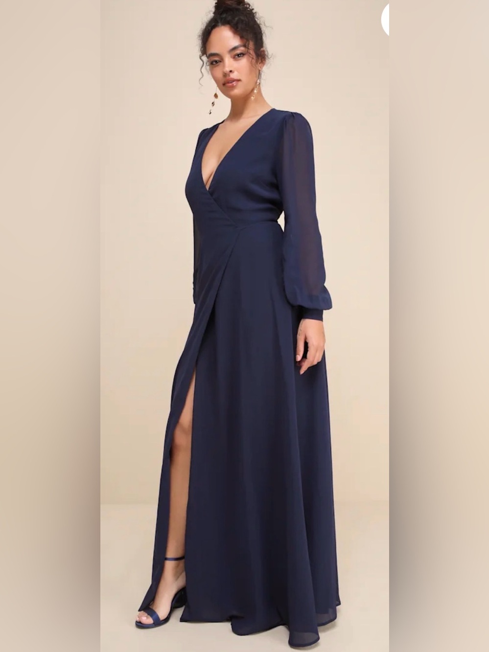 NWT Lulus My Whole Heart Dark Navy Blue Long Sleeve Wrap Dress